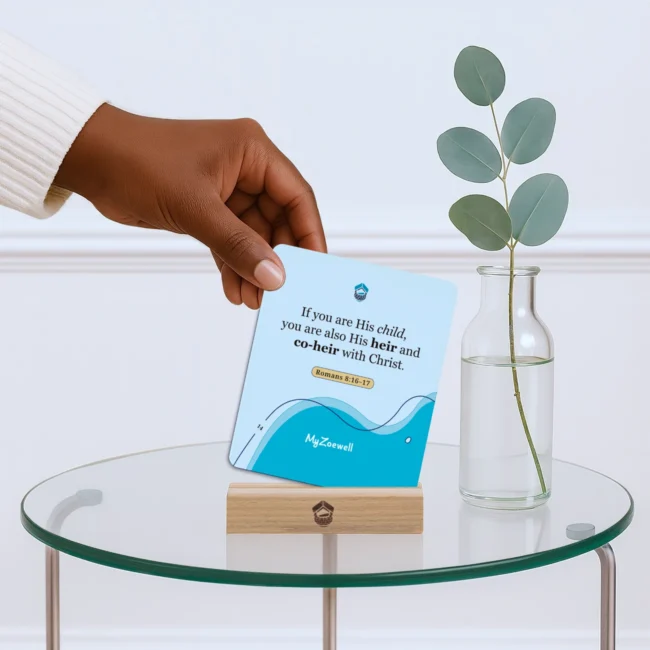 Identity in Christ Affirmations card inserted into card stand Identity in Christ Affirmations card inserted into card stand