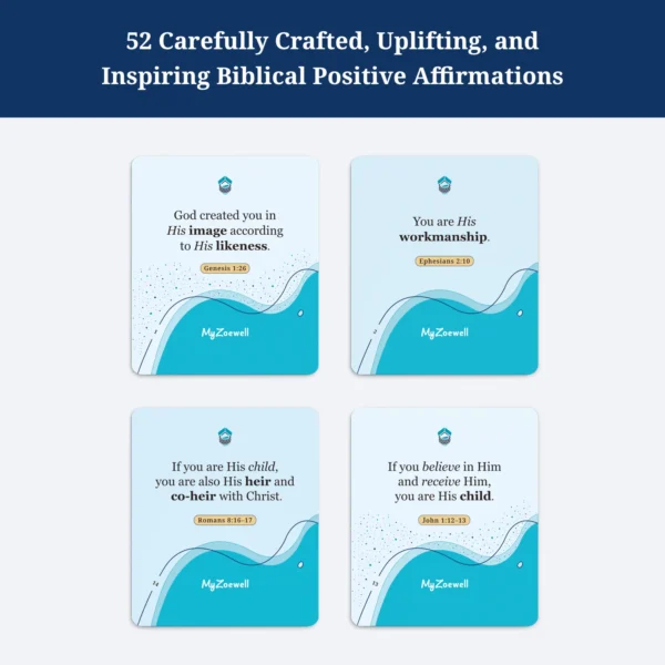 sample cards from Identity in Christ Affirmations' biblical positive affirmations